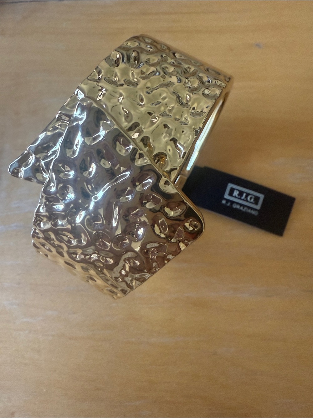 R.J.G. Textured Hammered Gold Cuff Bracelet